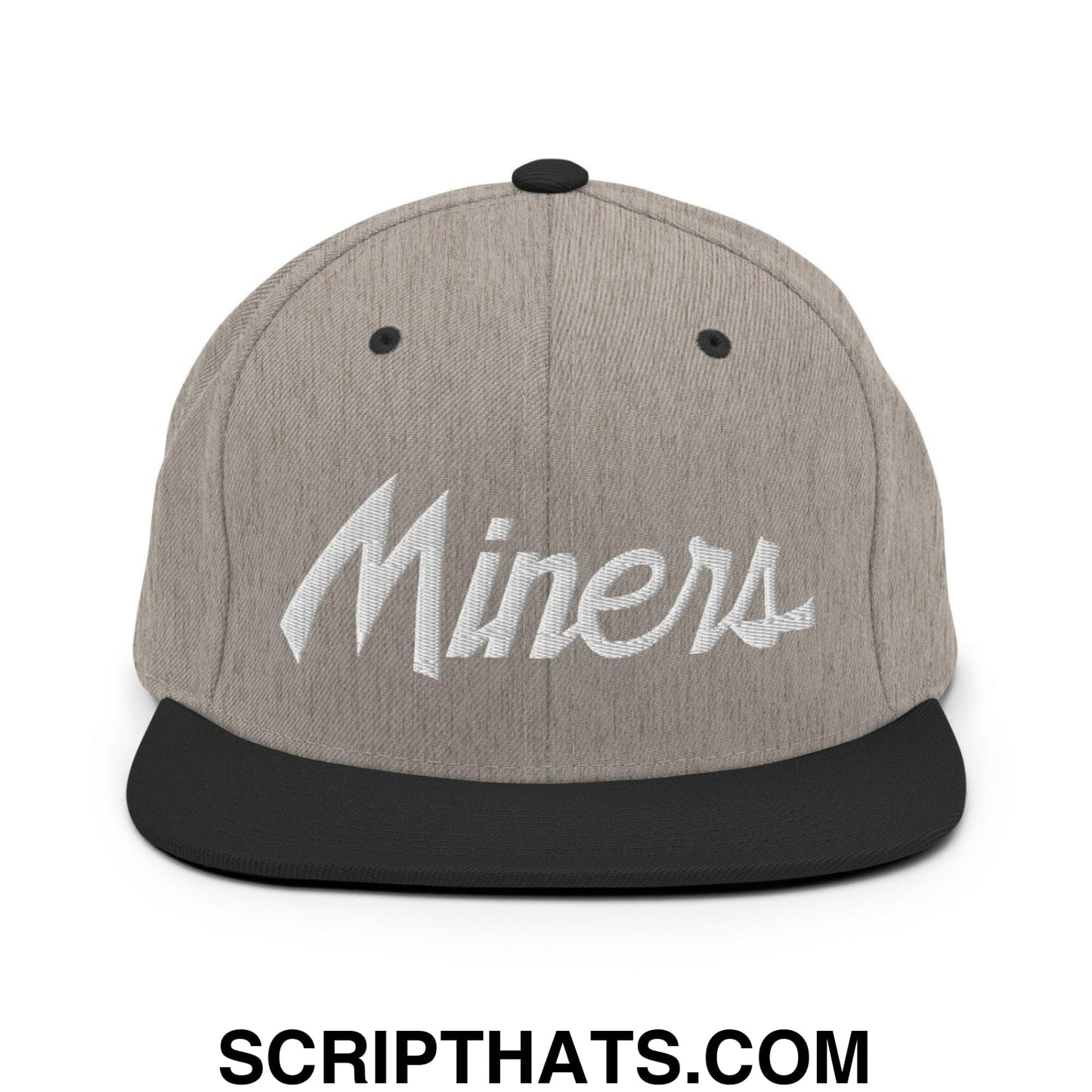Miners School Mascot Script Snapback Hat Heather Black