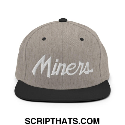 Miners School Mascot Script Snapback Hat Heather Black
