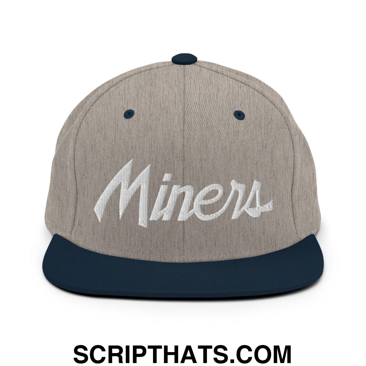 Miners School Mascot Script Snapback Hat Heather Grey Navy