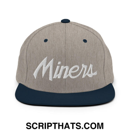 Miners School Mascot Script Snapback Hat Heather Grey Navy