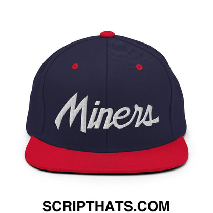Miners School Mascot Script Snapback Hat Navy Red
