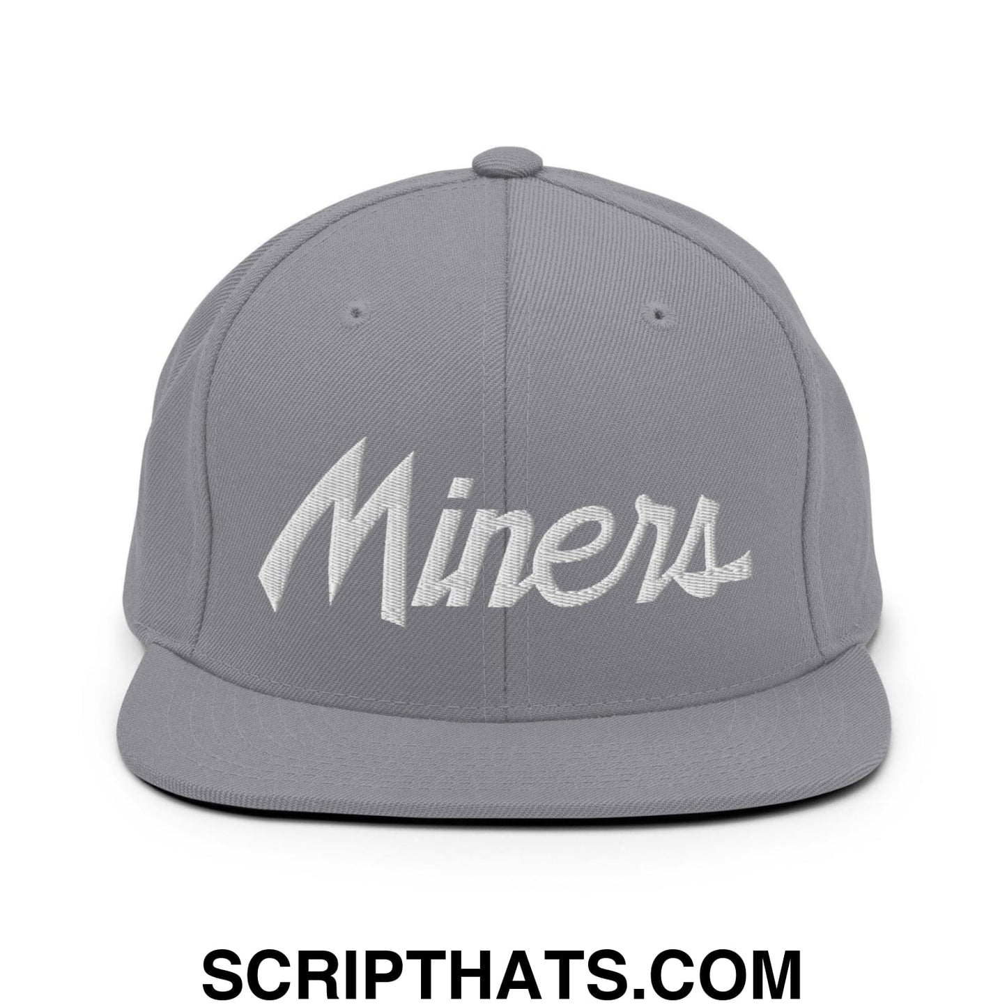 Miners School Mascot Script Snapback Hat Silver