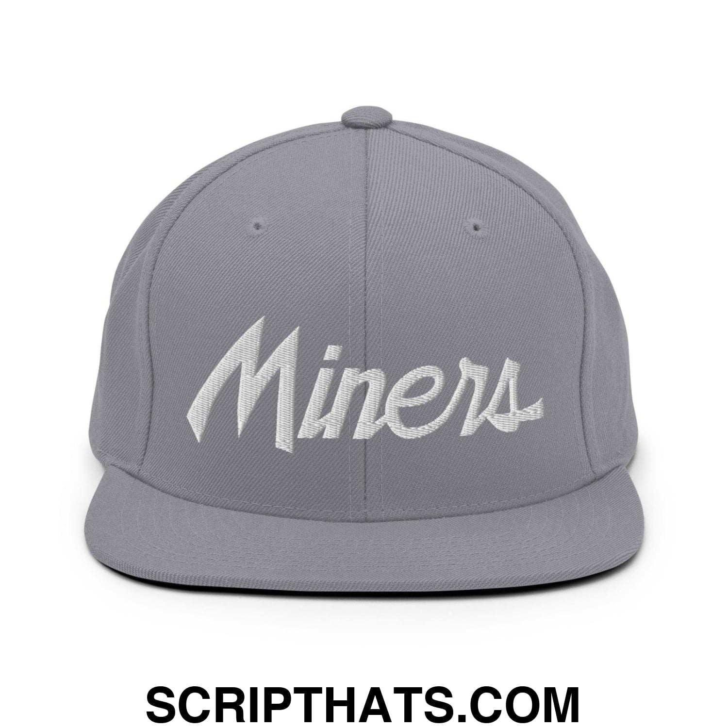 Miners School Mascot Script Snapback Hat Silver