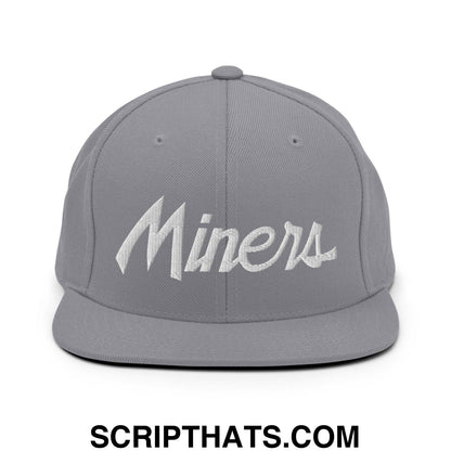 Miners School Mascot Script Snapback Hat Silver