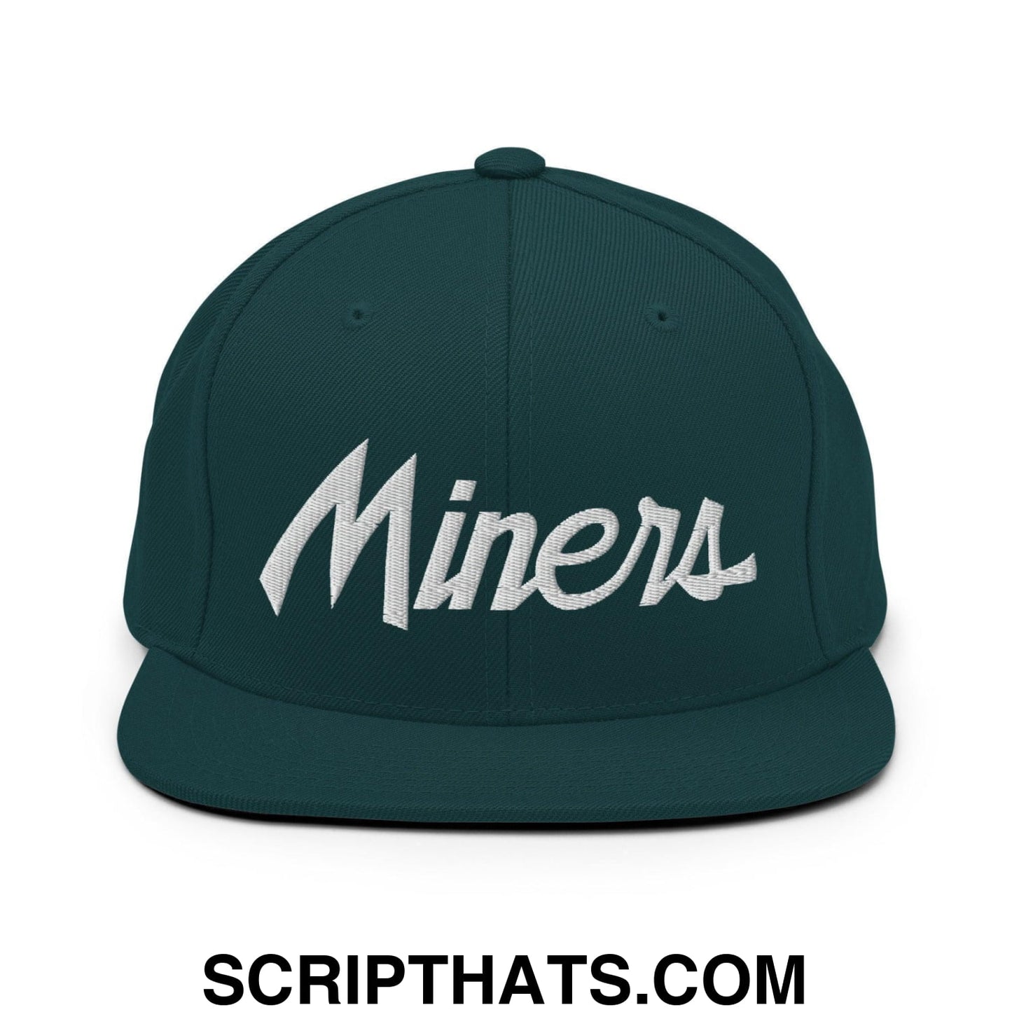 Miners School Mascot Script Snapback Hat Spruce