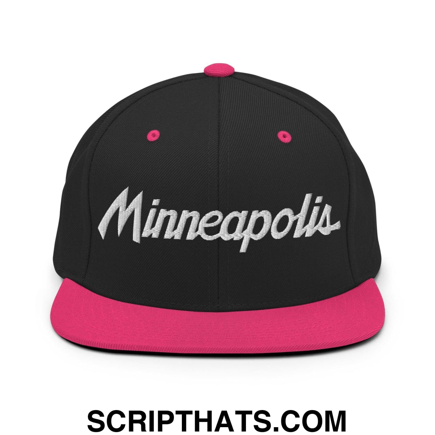 Minneapolis Script Snapback Hat Black Neon Pink