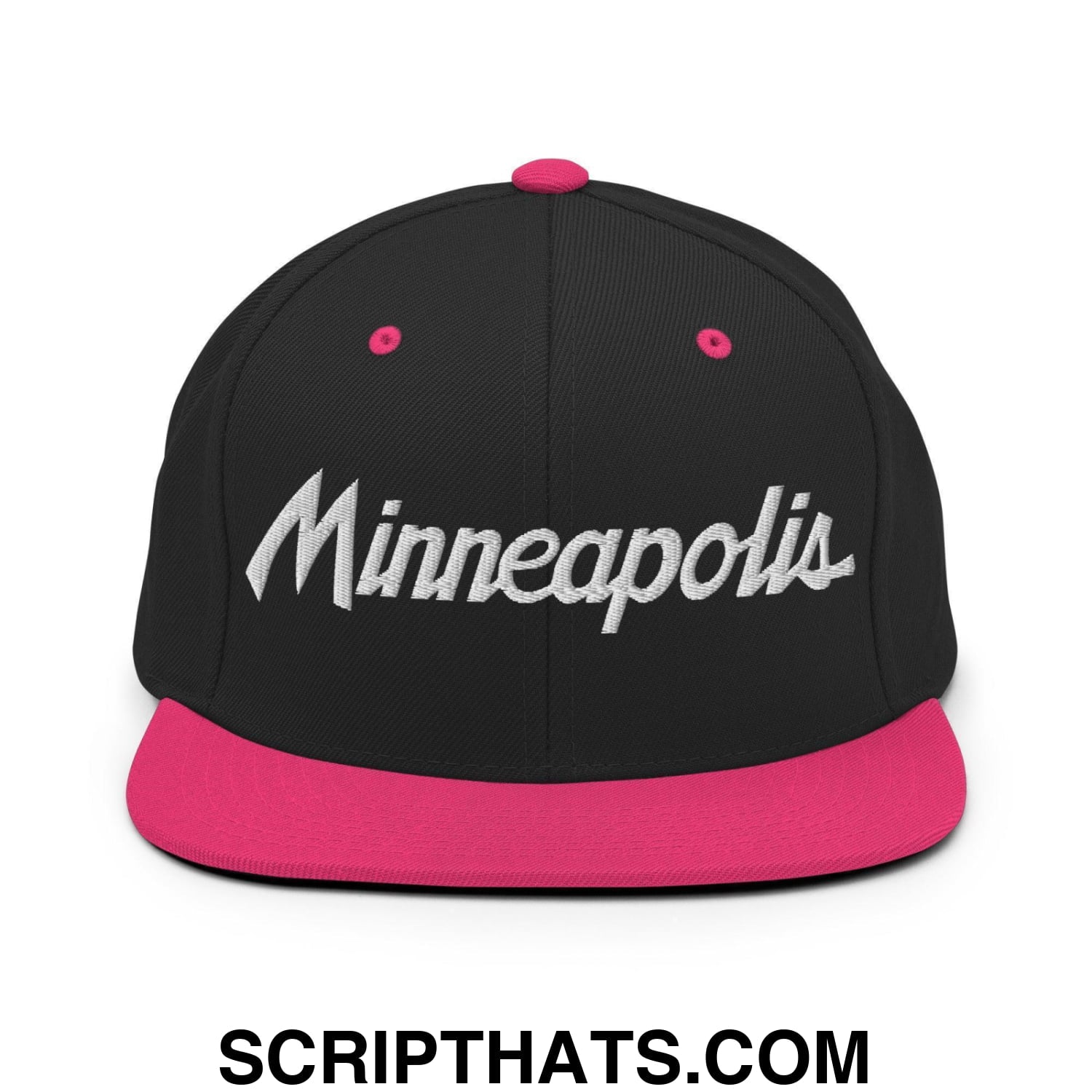 Minneapolis Script Snapback Hat Black Neon Pink