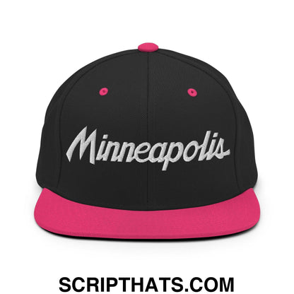 Minneapolis Script Snapback Hat Black Neon Pink