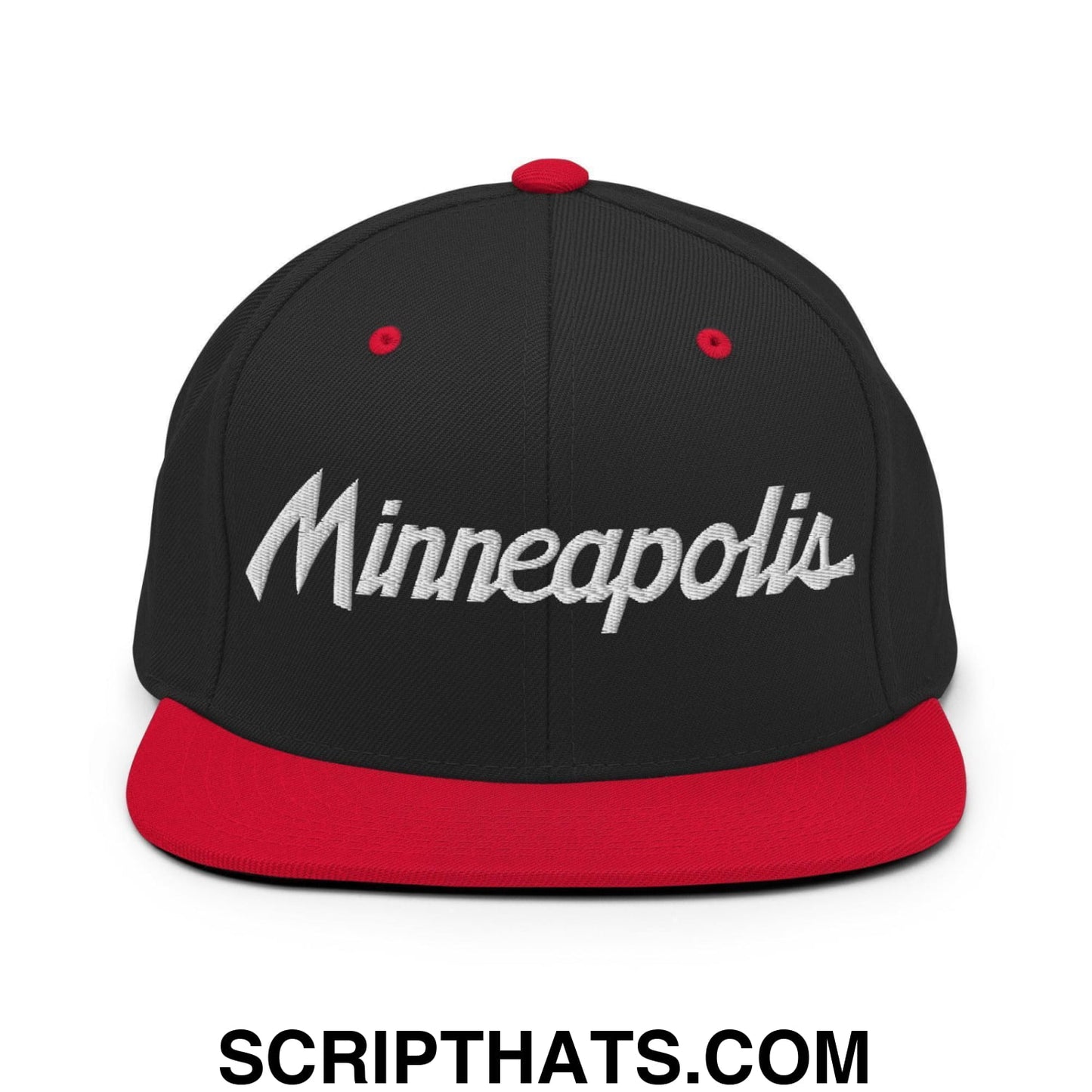Minneapolis Script Snapback Hat Black Red