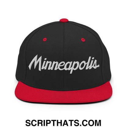 Minneapolis Script Snapback Hat Black Red