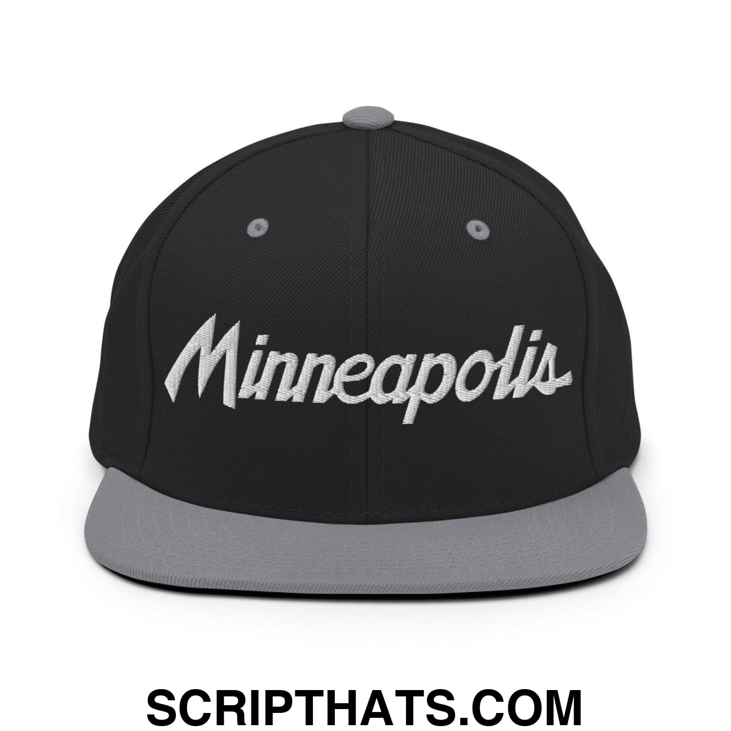 Minneapolis Script Snapback Hat Black Silver
