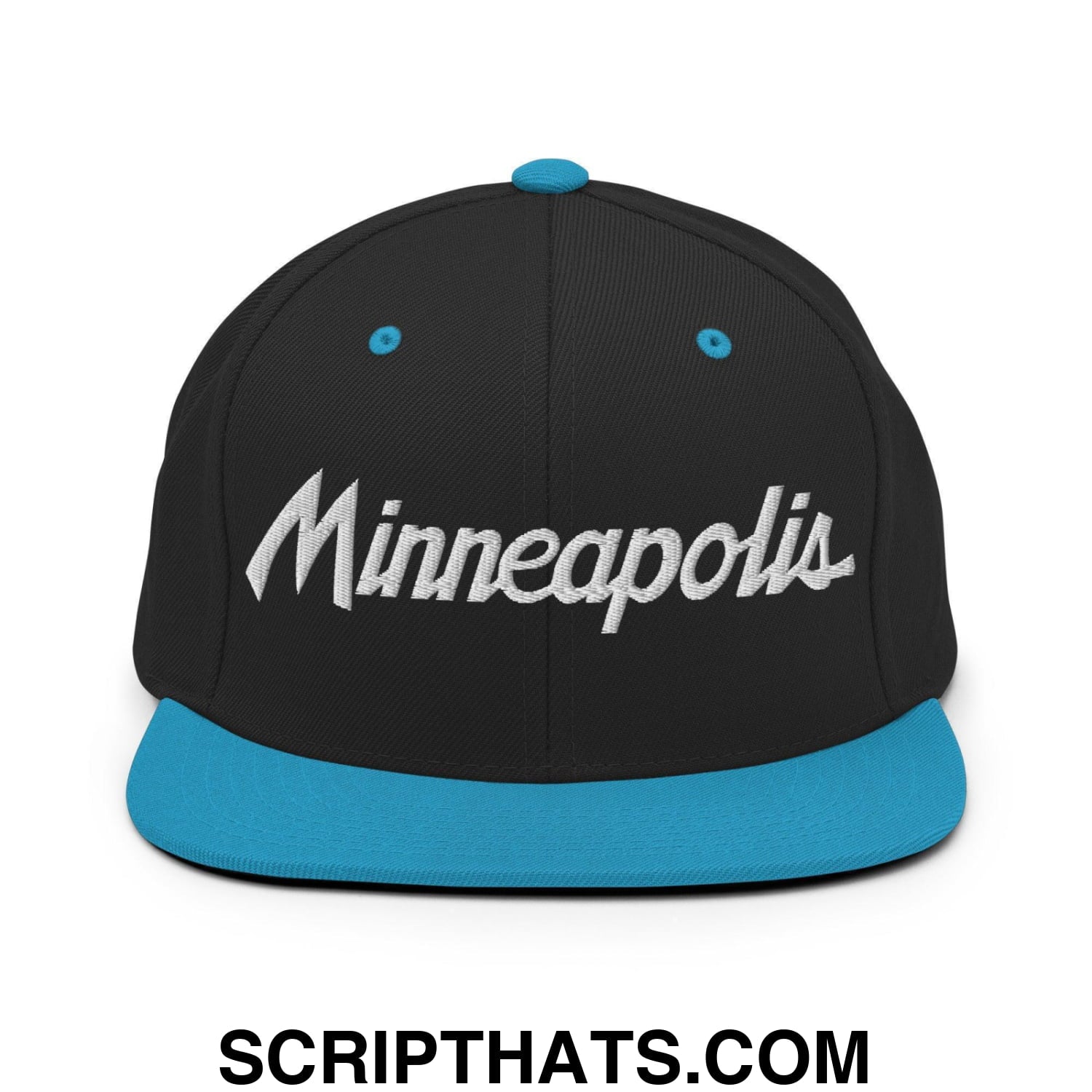 Minneapolis Script Snapback Hat Black Teal
