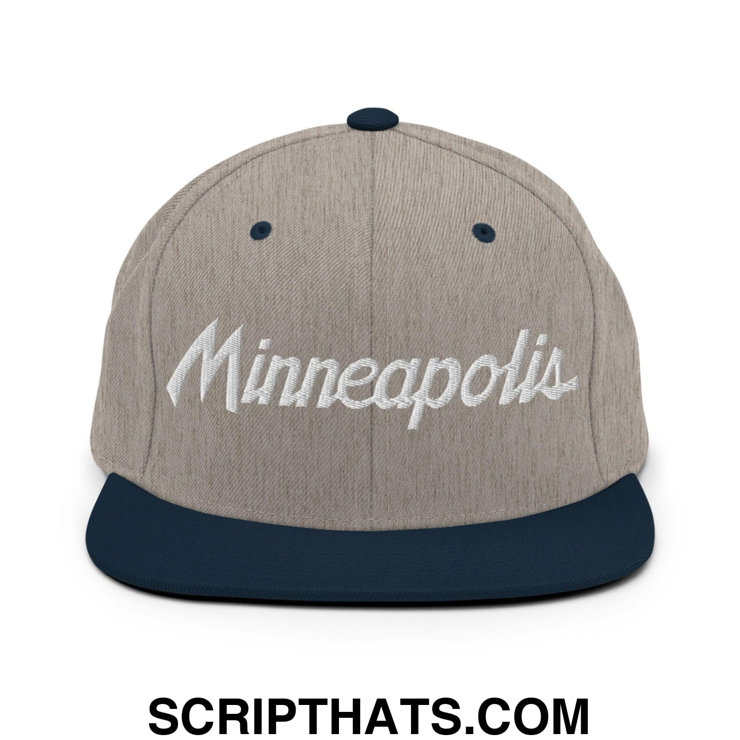 Minneapolis Script Snapback Hat Heather Grey Navy