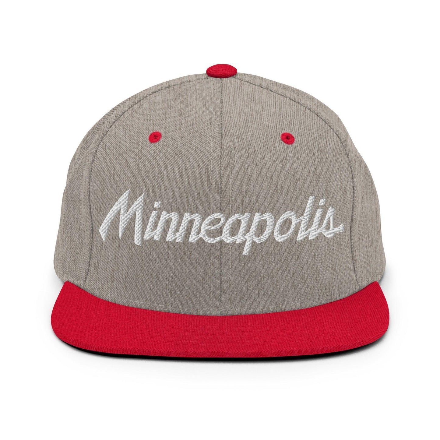 Minneapolis Script Snapback Hat Heather Grey/ Red
