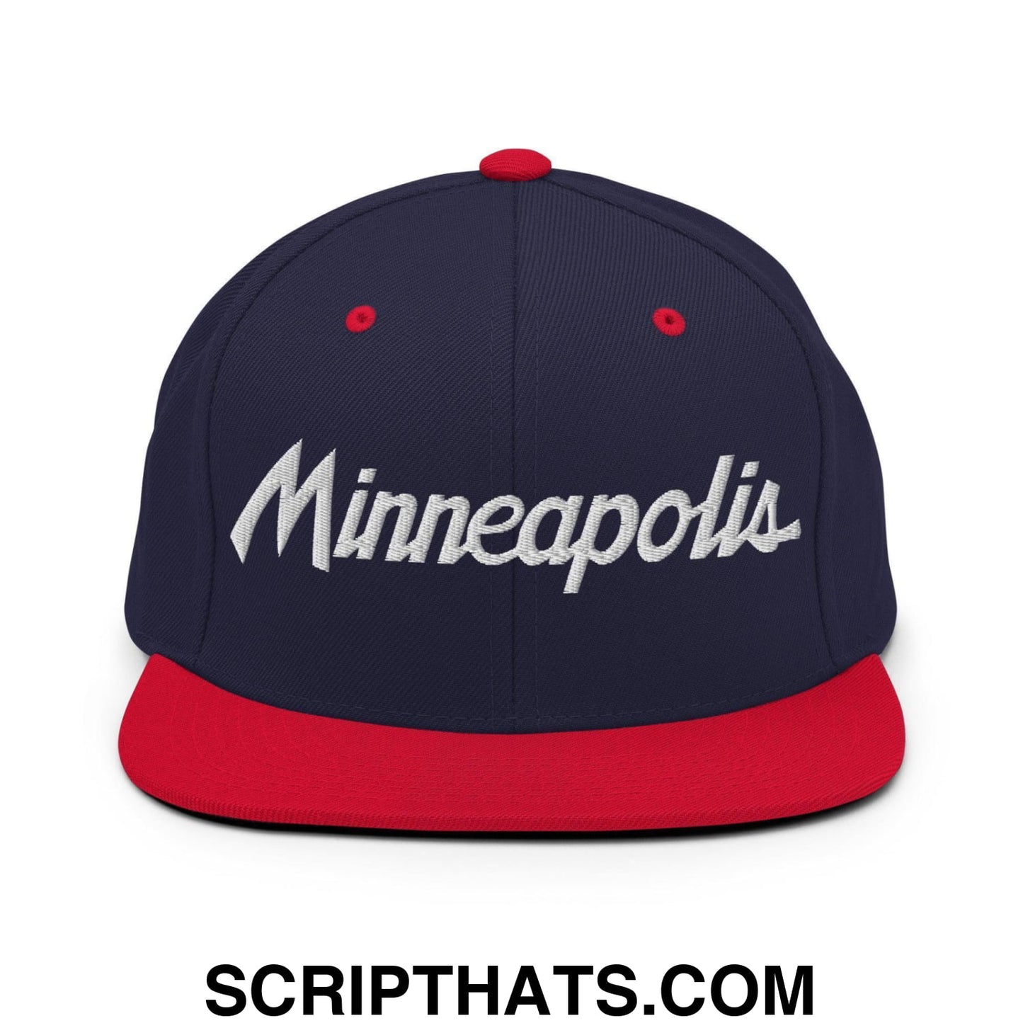 Minneapolis Script Snapback Hat Navy Red