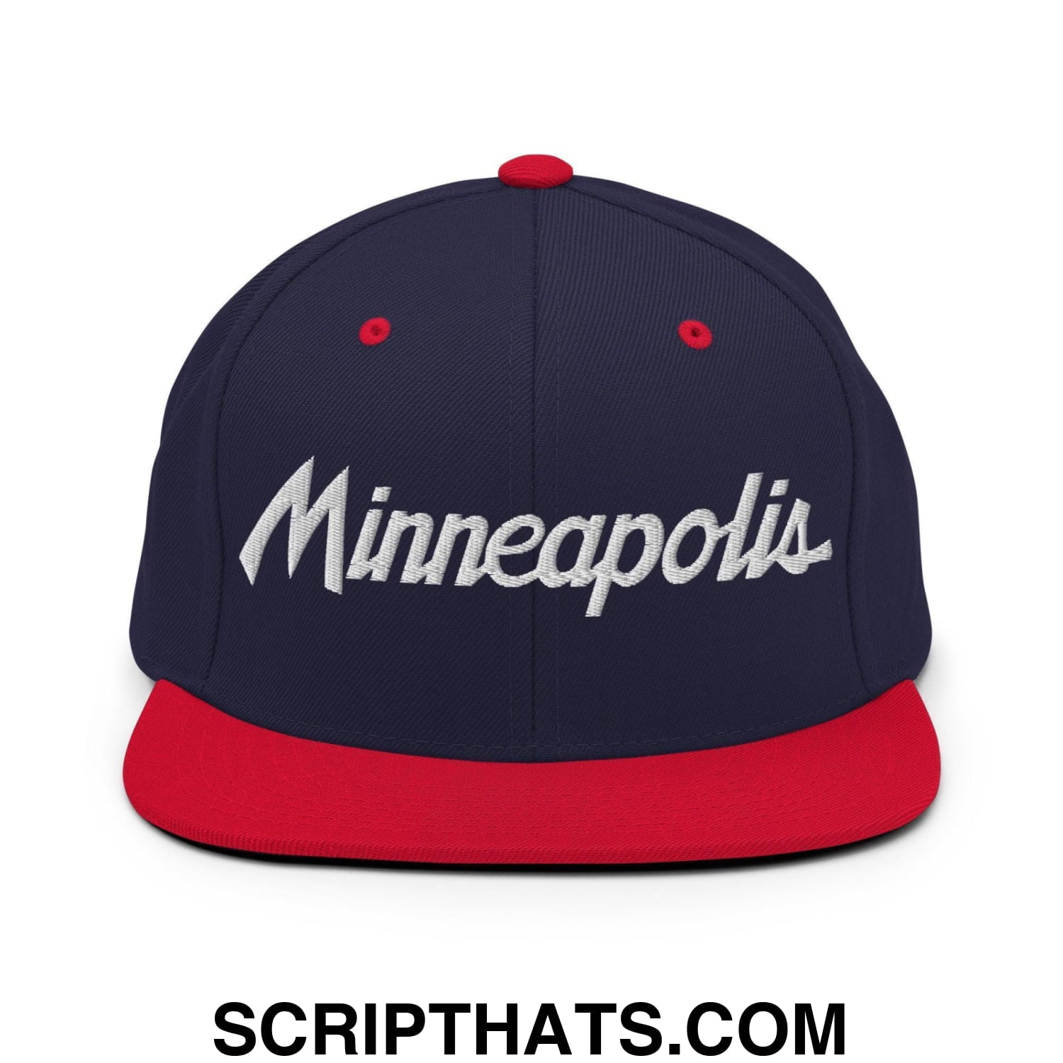Minneapolis Script Snapback Hat Navy Red