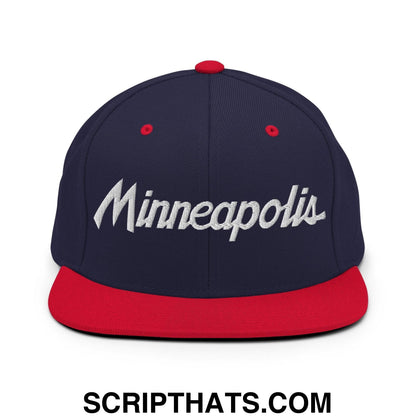 Minneapolis Script Snapback Hat Navy Red