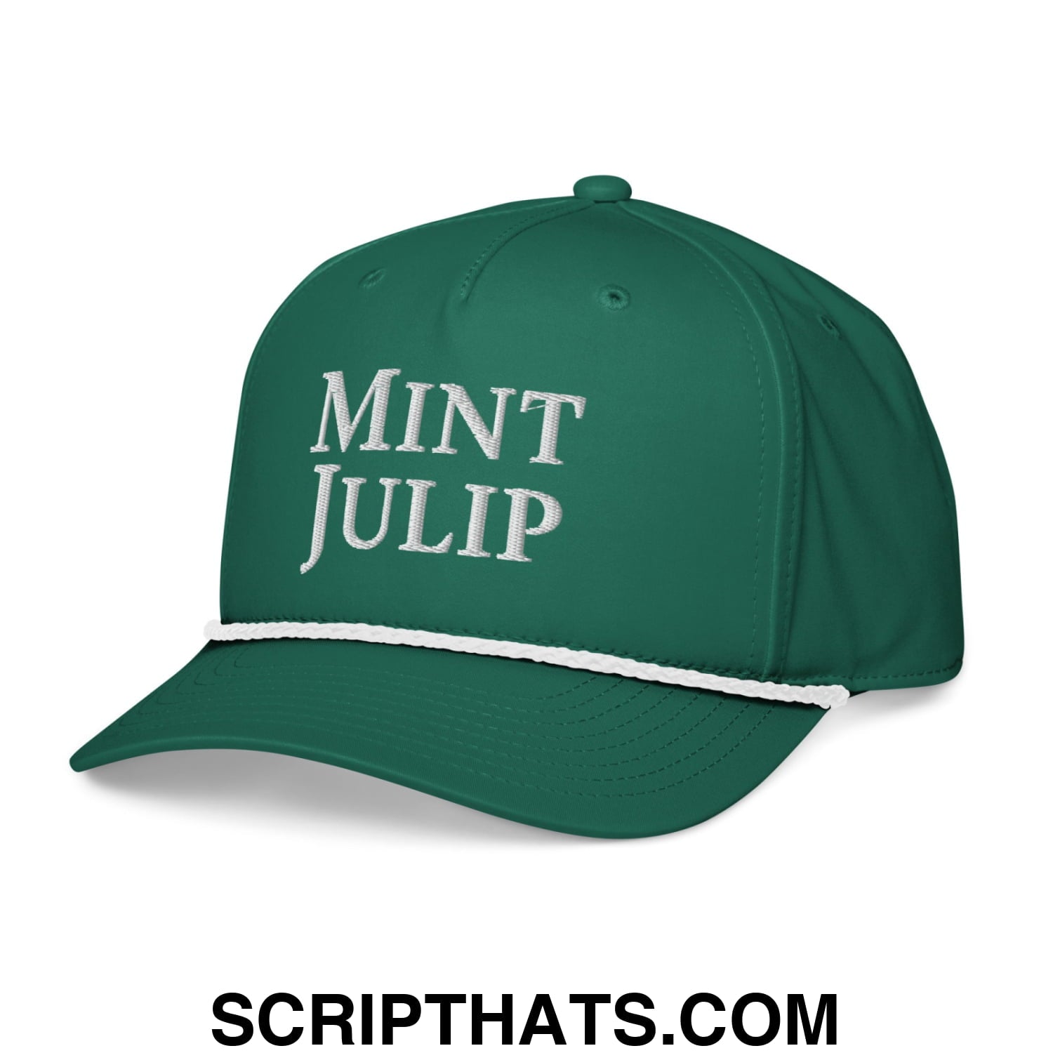 Mint Julip Embroidered Classic Rope Hat Kelly White