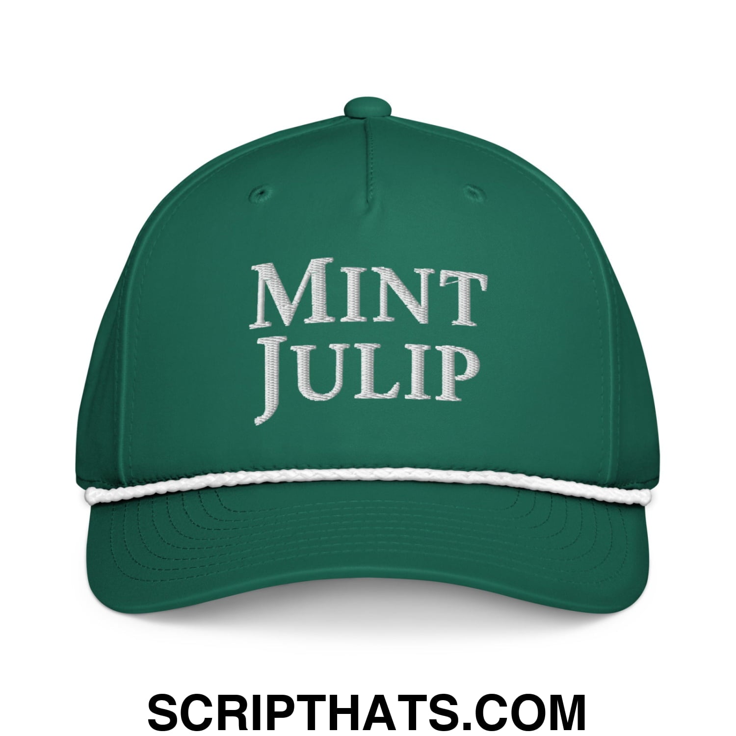 Mint Julip Embroidered Classic Rope Hat Kelly White
