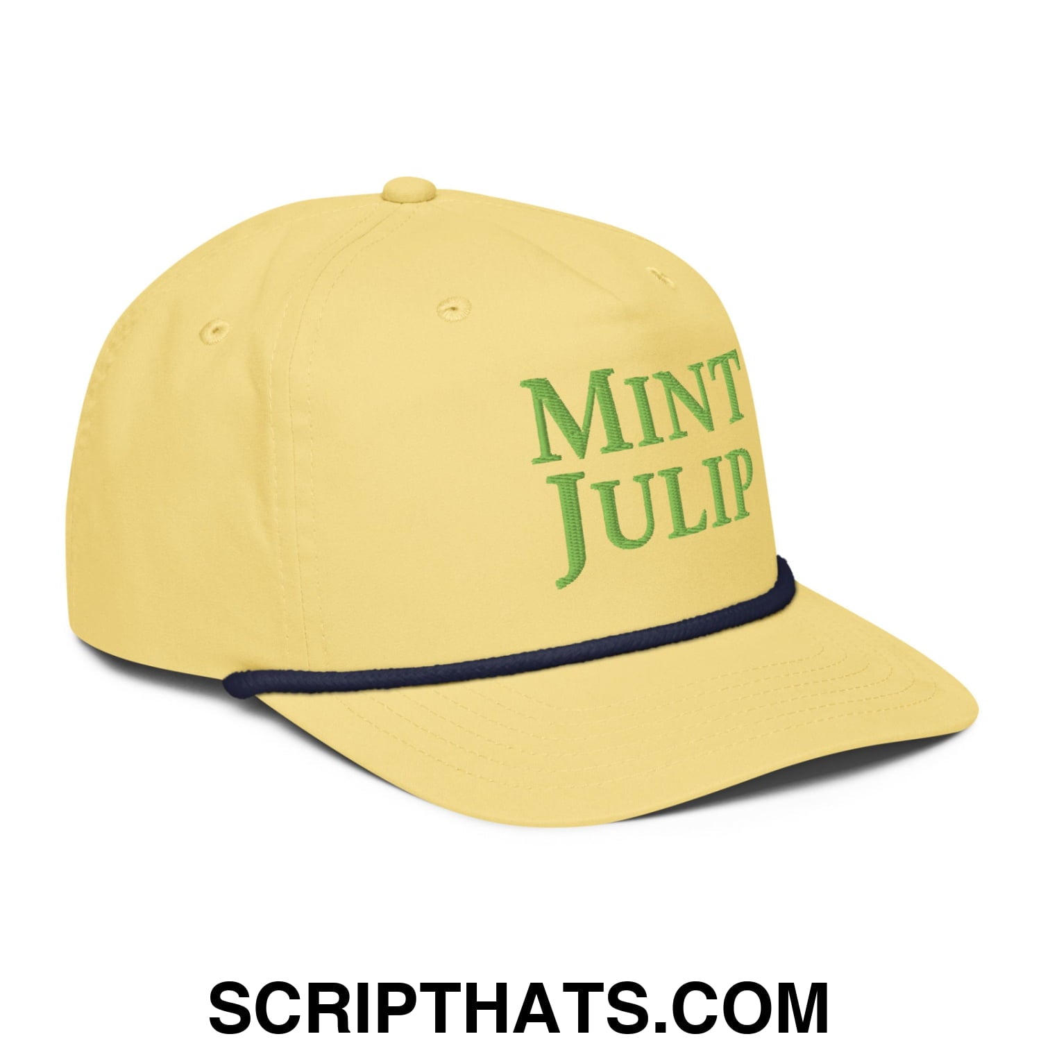 Mint Julip Embroidered Retro Rope Hat Yellow Navy