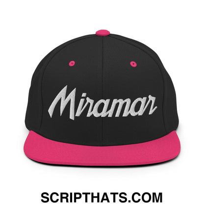 Miramar Script Snapback Hat Black Neon Pink