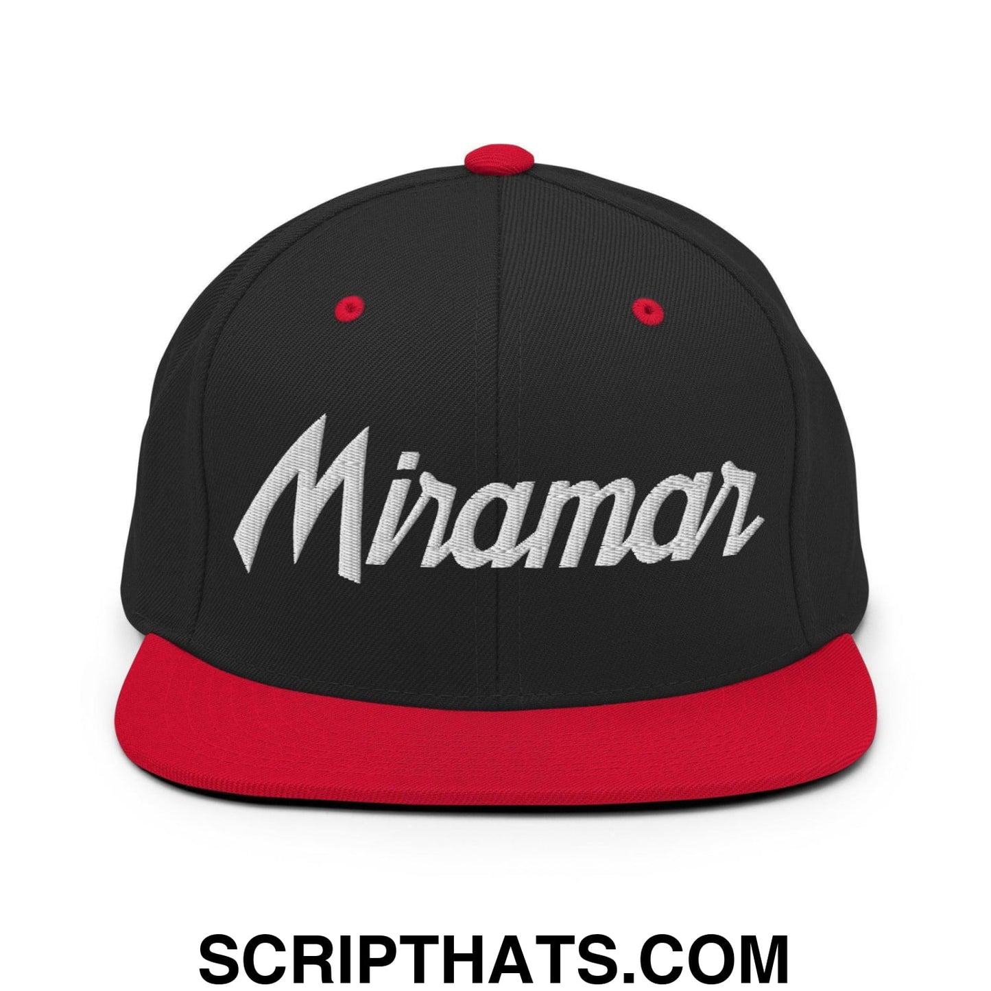 Miramar Script Snapback Hat Black Red