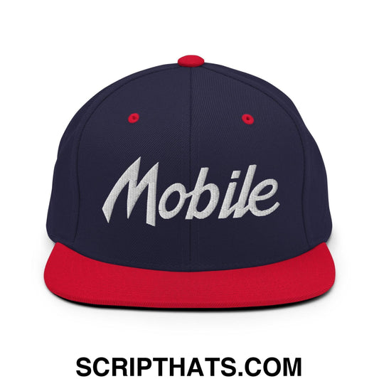 Mobile Script Snapback Hat Navy Red