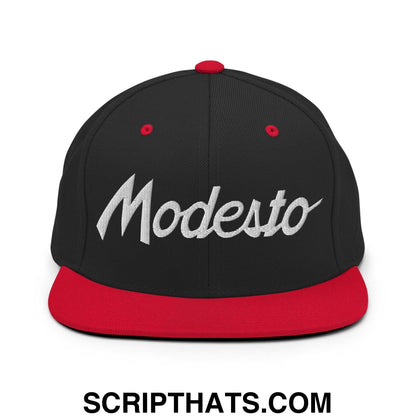 Modesto Script Snapback Hat Black Red