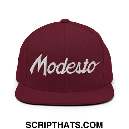 Modesto Script Snapback Hat Maroon