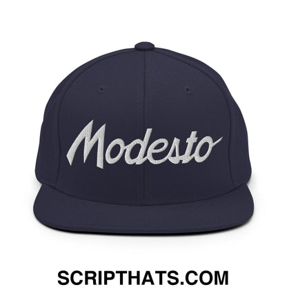 Modesto Script Snapback Hat Navy