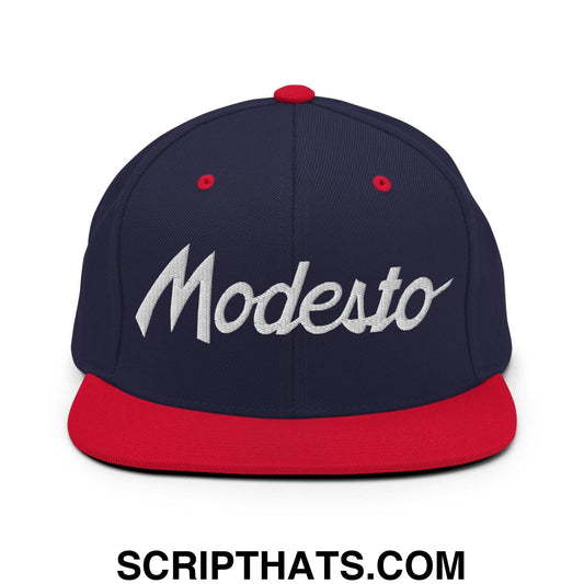 Modesto Script Snapback Hat Navy Red
