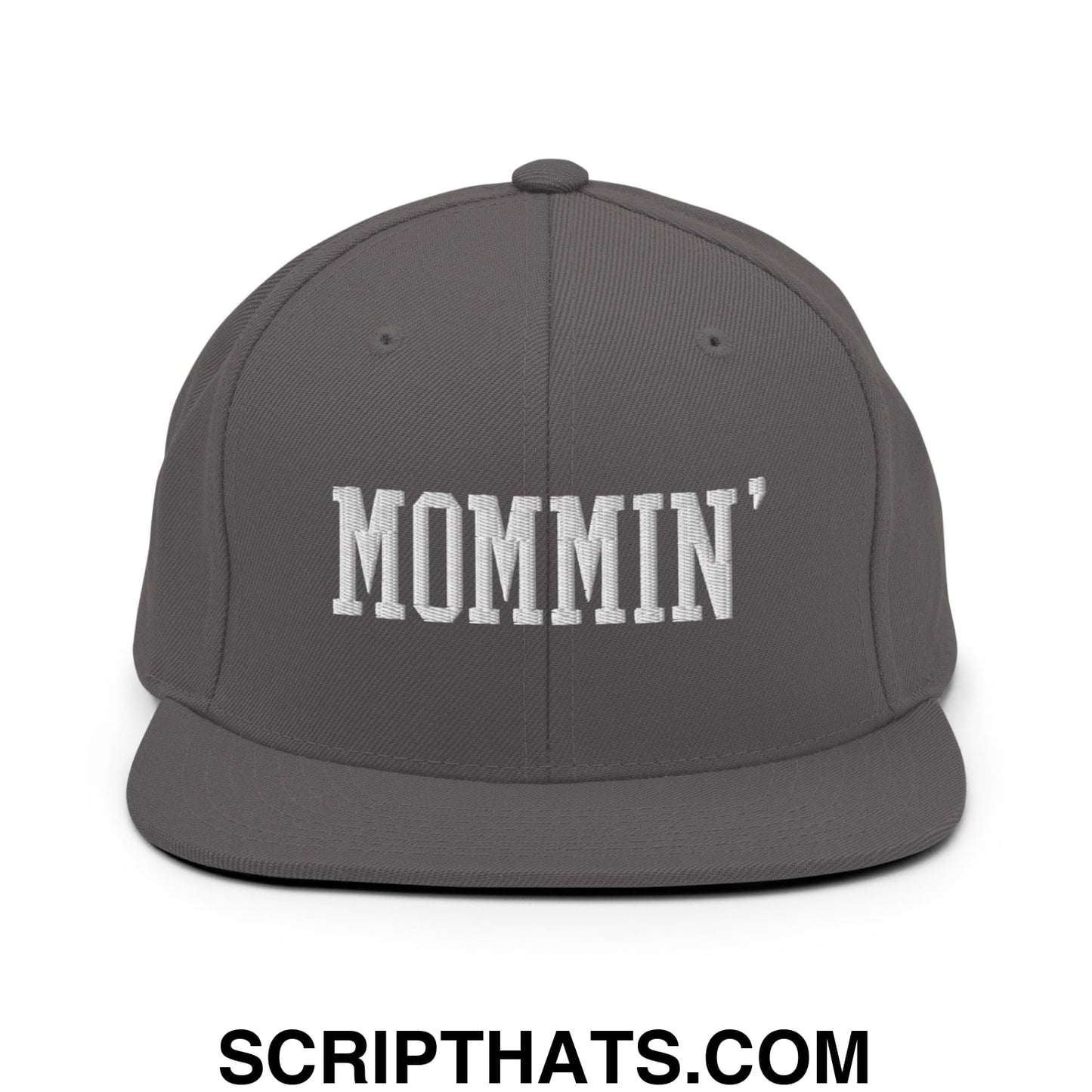 Mommin' Embroidered Flat Bill Brim Snapback Hat Dark Grey