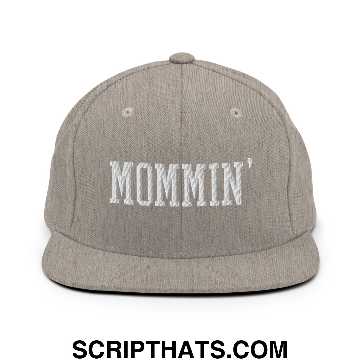 Mommin' Embroidered Flat Bill Brim Snapback Hat Heather Grey