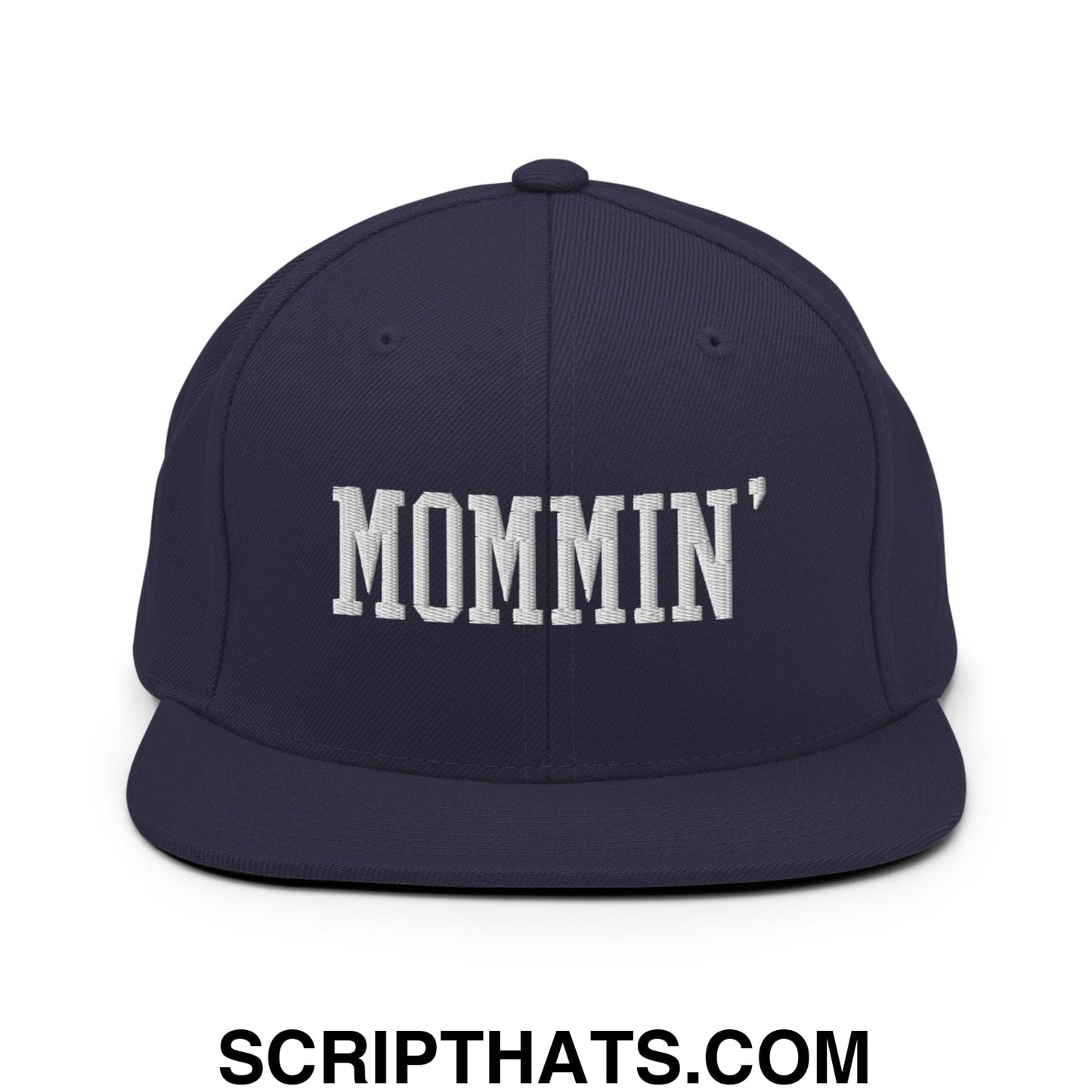 Mommin' Embroidered Flat Bill Brim Snapback Hat Navy