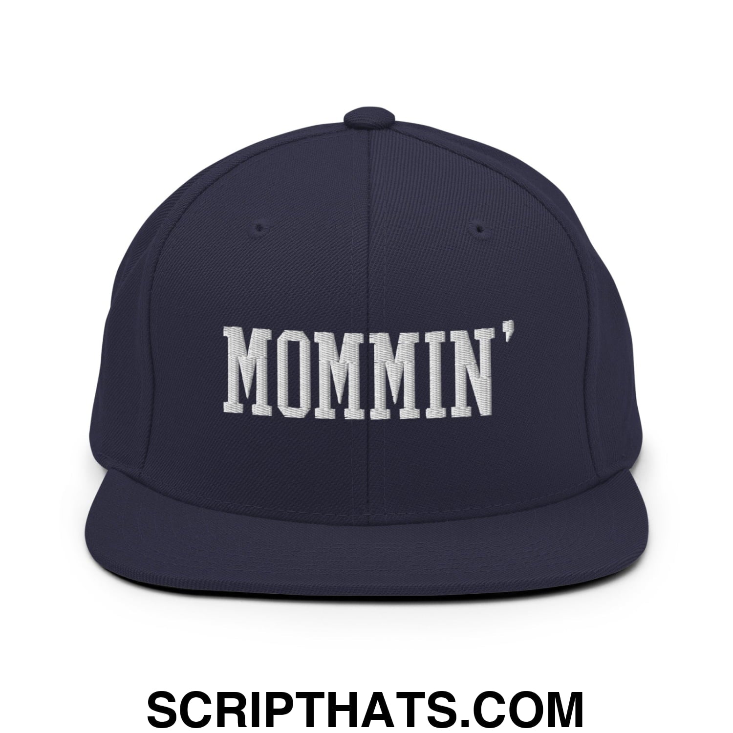 Mommin' Embroidered Flat Bill Brim Snapback Hat Navy