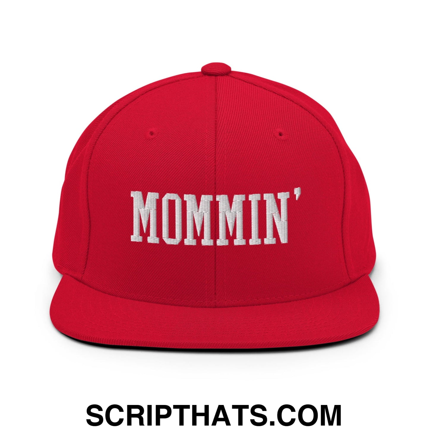 Mommin' Embroidered Flat Bill Brim Snapback Hat Red
