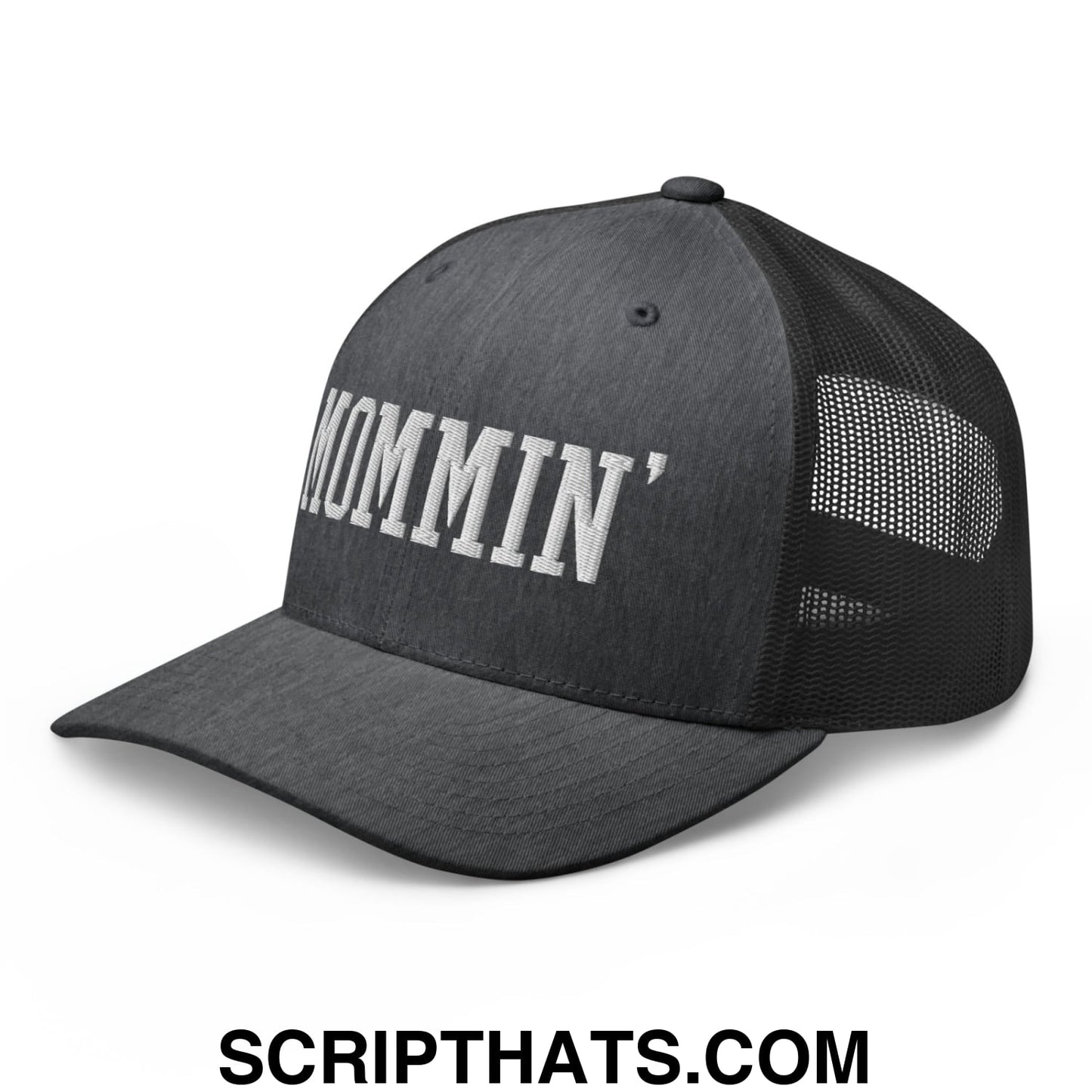 Mommin' Embroidered Mesh Trucker Hat Dark Heather Gray