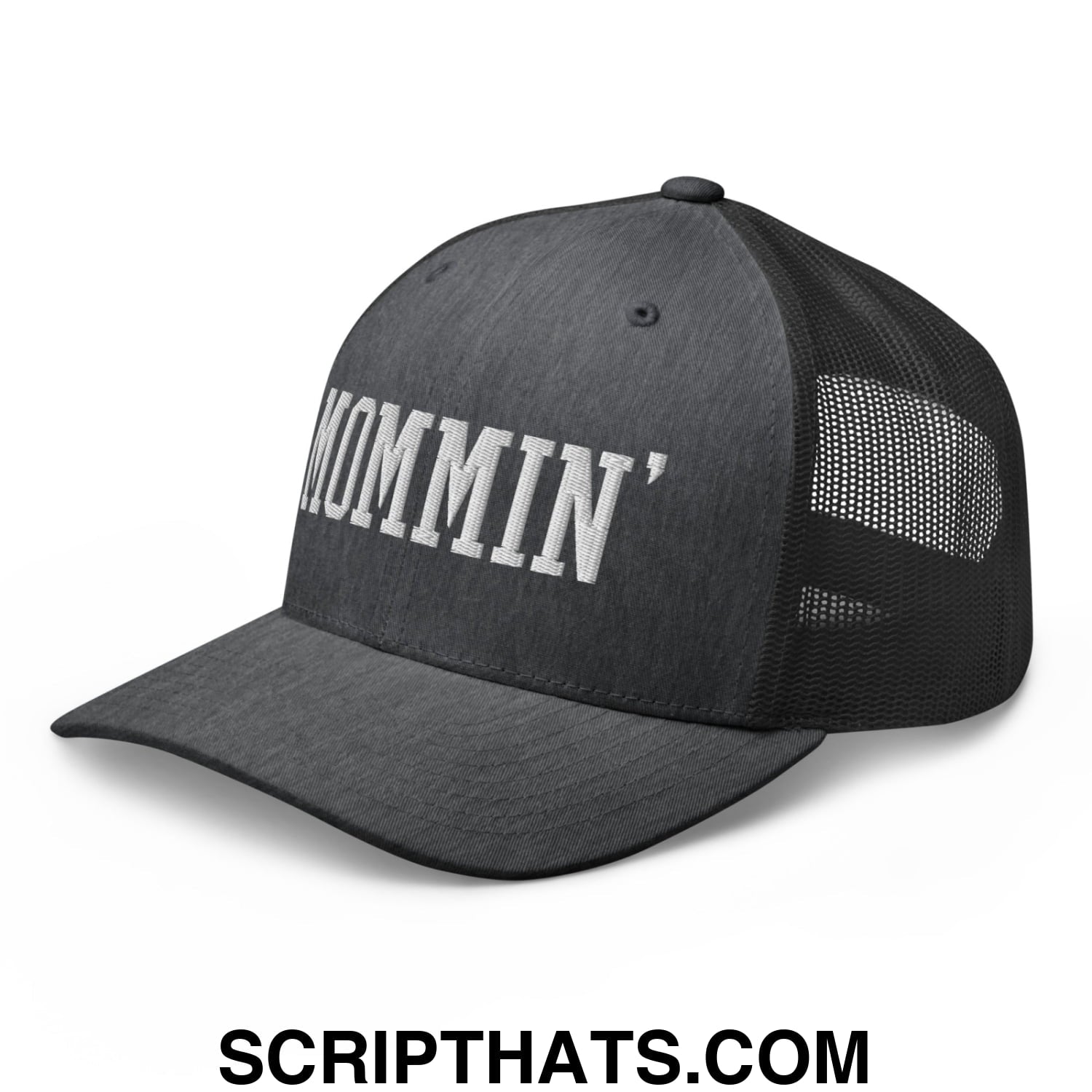 Mommin' Embroidered Mesh Trucker Hat Dark Heather Gray