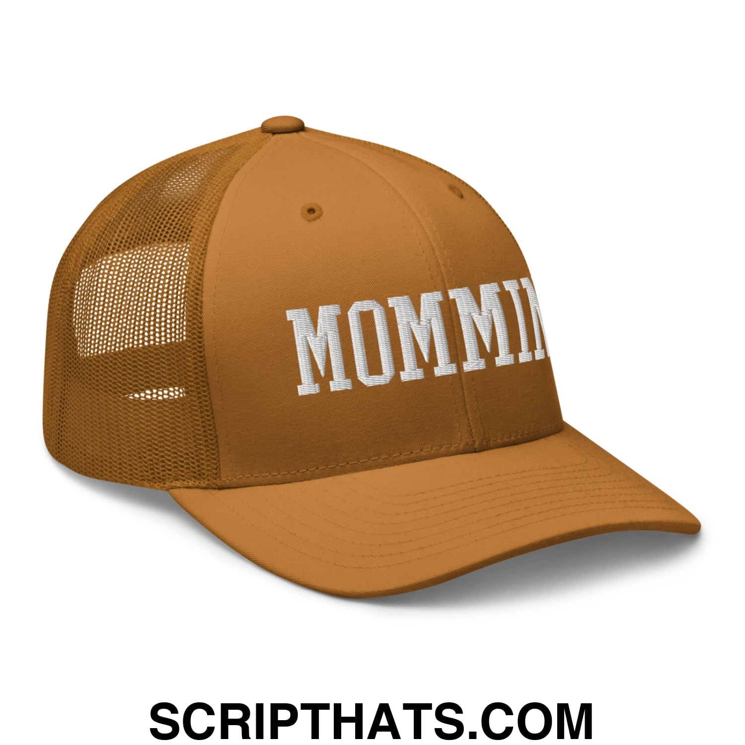 Mommin' Embroidered Mesh Trucker Hat Caramel