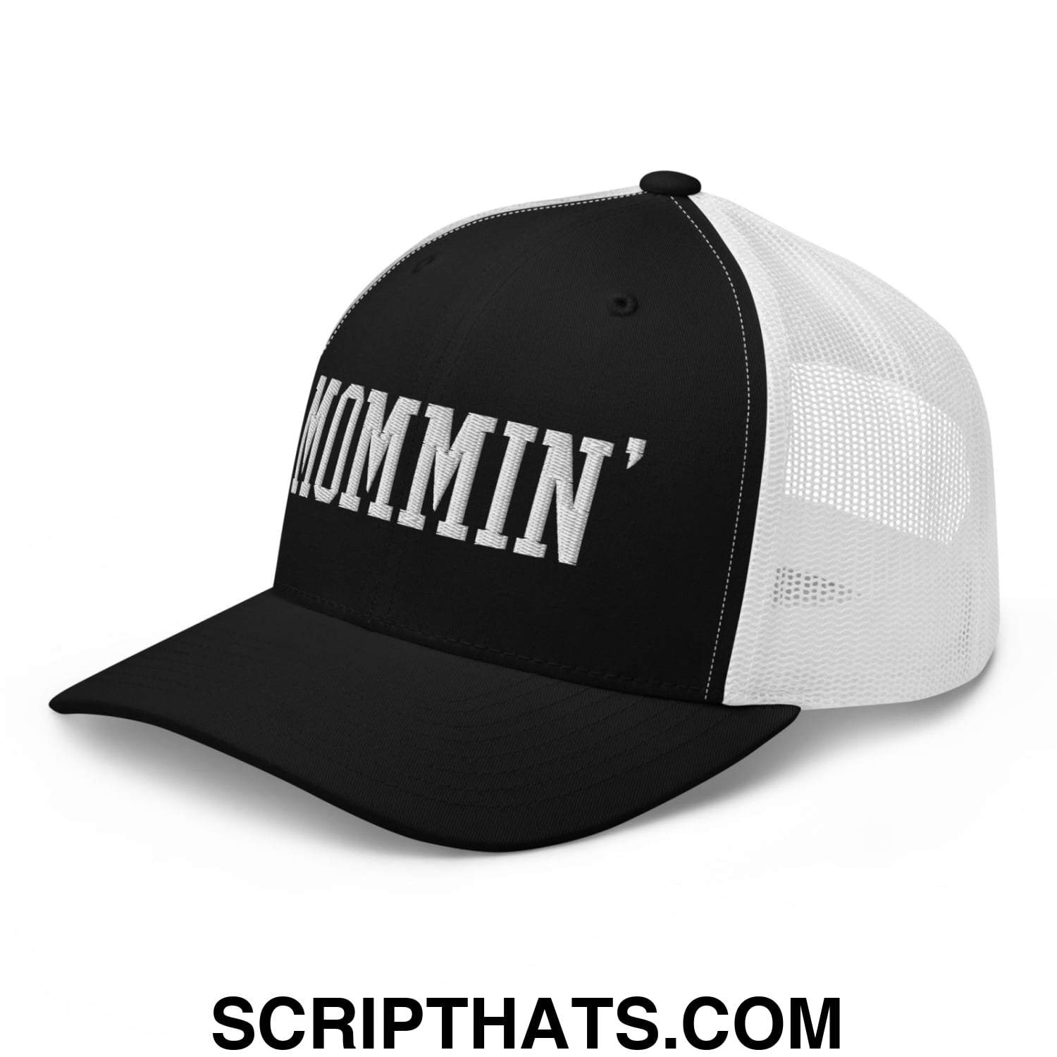 Mommin' Embroidered Mesh Trucker Hat Black White