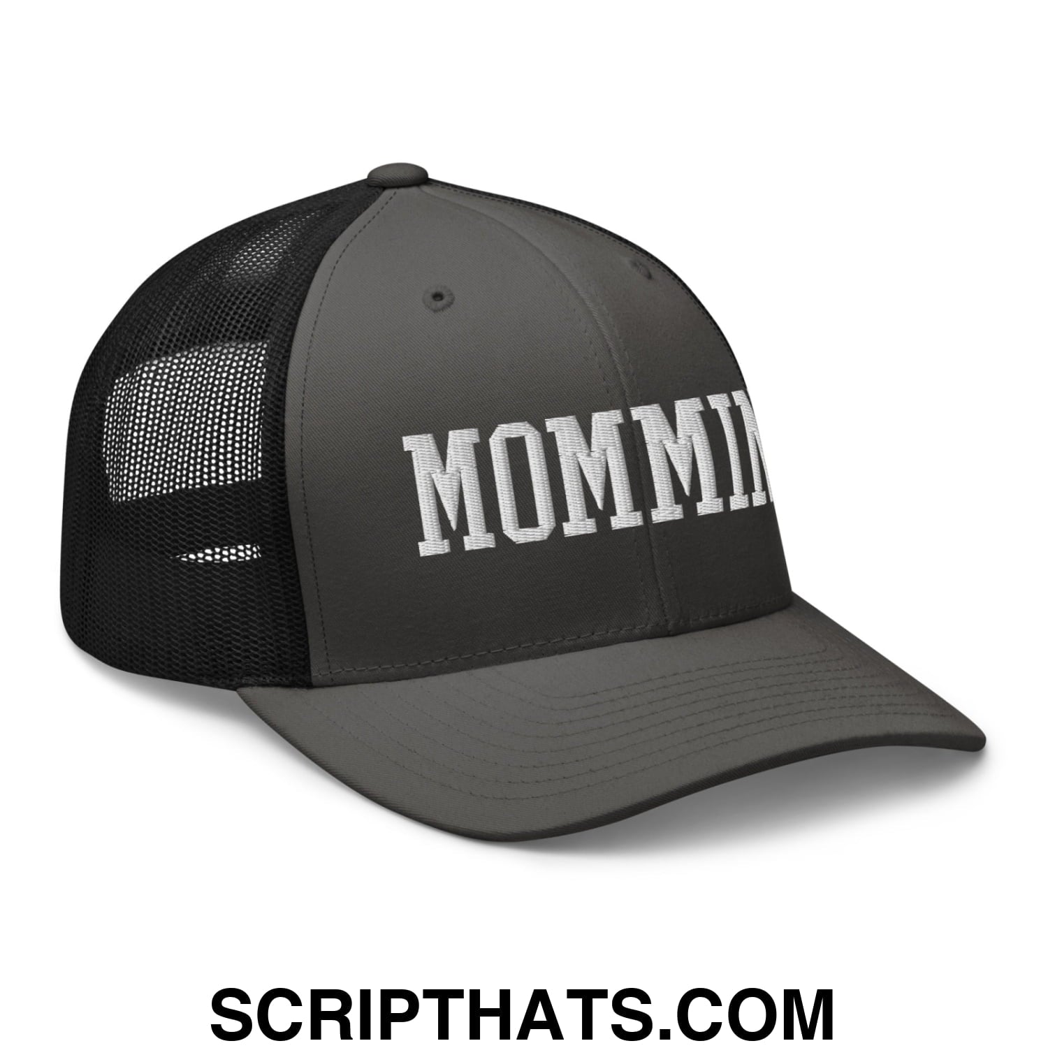 Mommin' Embroidered Mesh Trucker Hat Charcoal Black