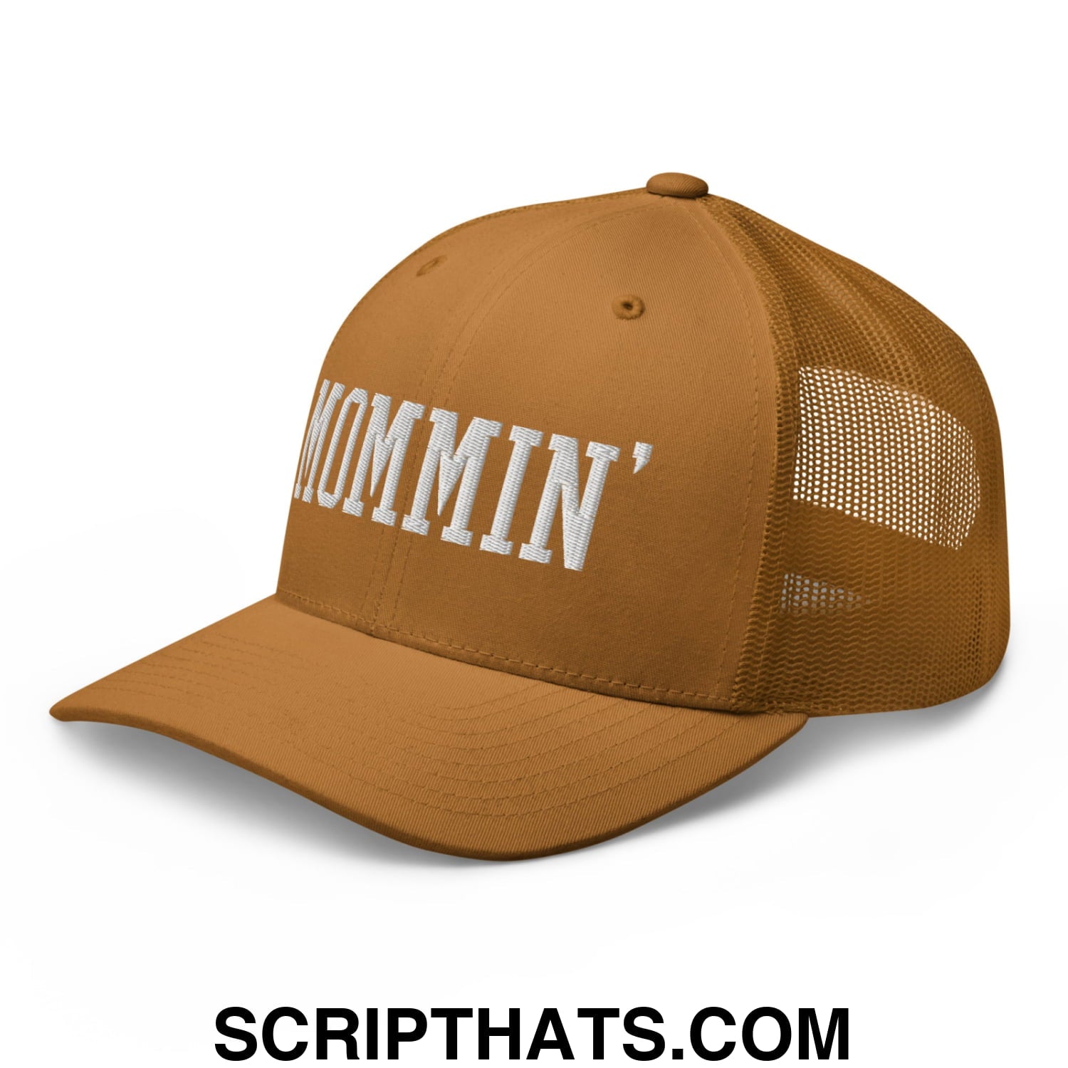 Mommin' Embroidered Mesh Trucker Hat Caramel