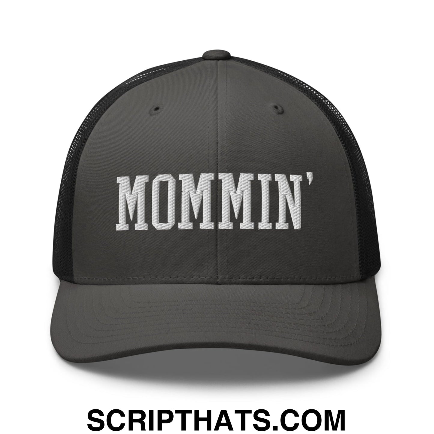 Mommin' Embroidered Mesh Trucker Hat Charcoal Black