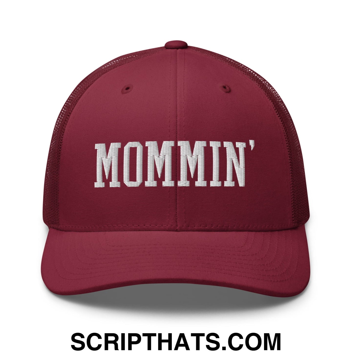 Mommin' Embroidered Mesh Trucker Hat Cranberry
