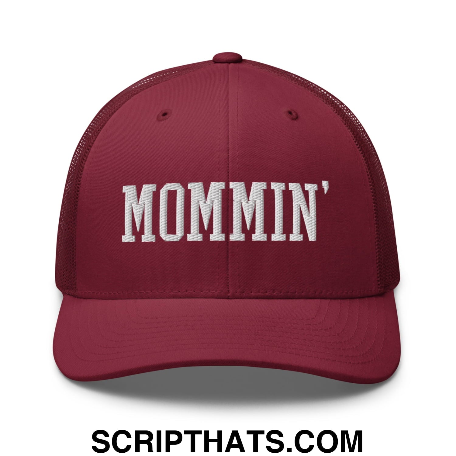 Mommin' Embroidered Mesh Trucker Hat Cranberry