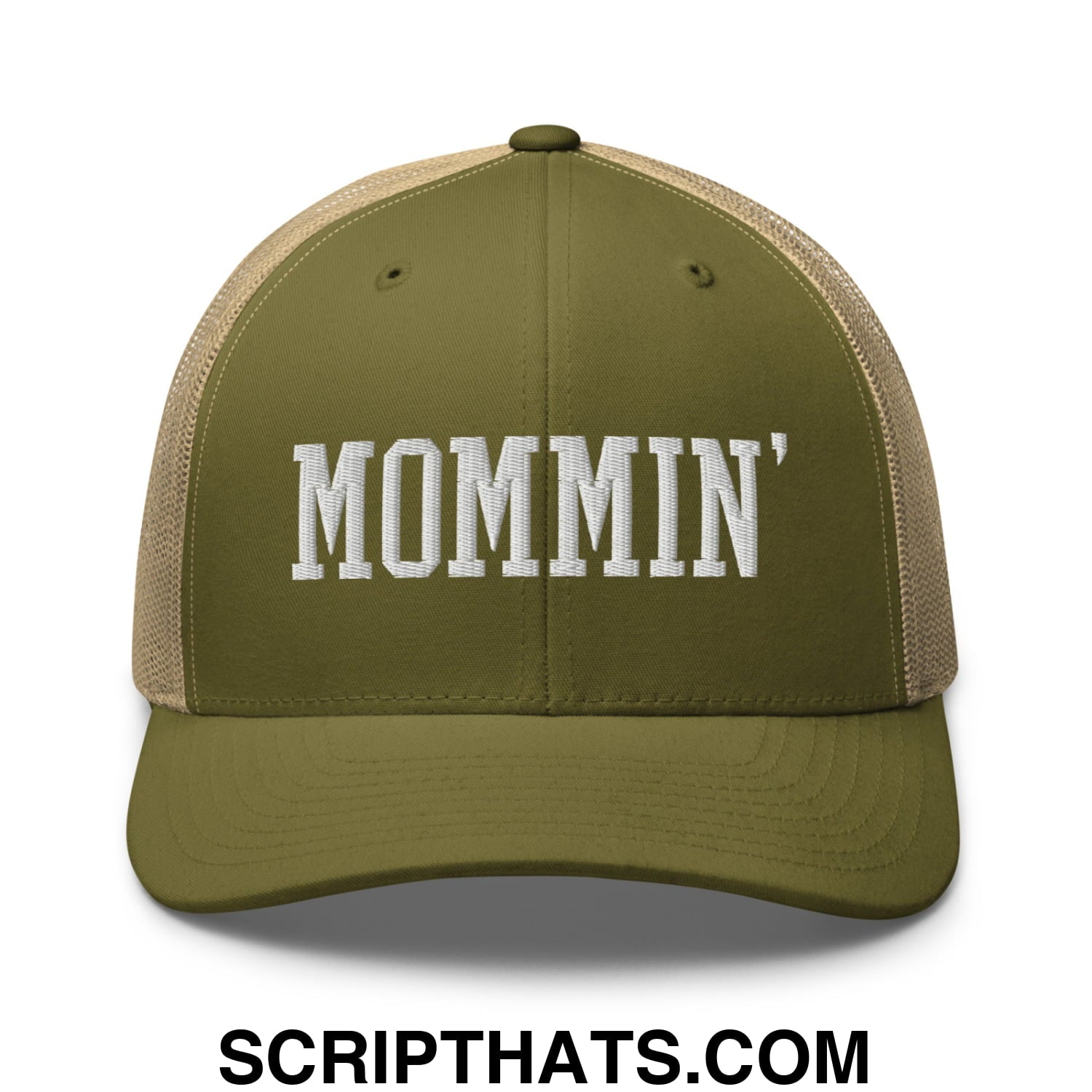 Mommin' Embroidered Mesh Trucker Hat Moss Khaki