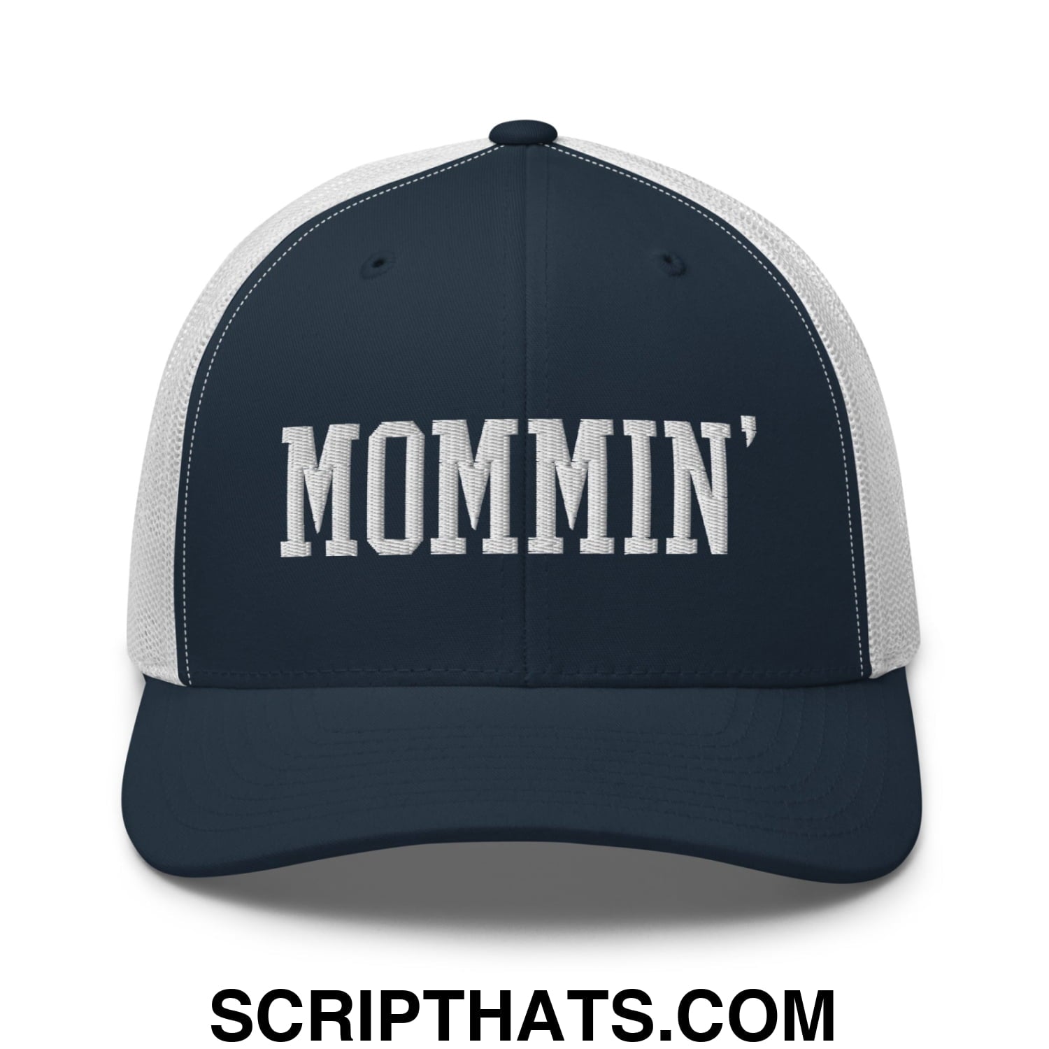 Mommin' Embroidered Mesh Trucker Hat Navy White