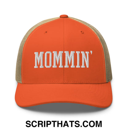 Mommin' Embroidered Mesh Trucker Hat Rustic Orange Khaki