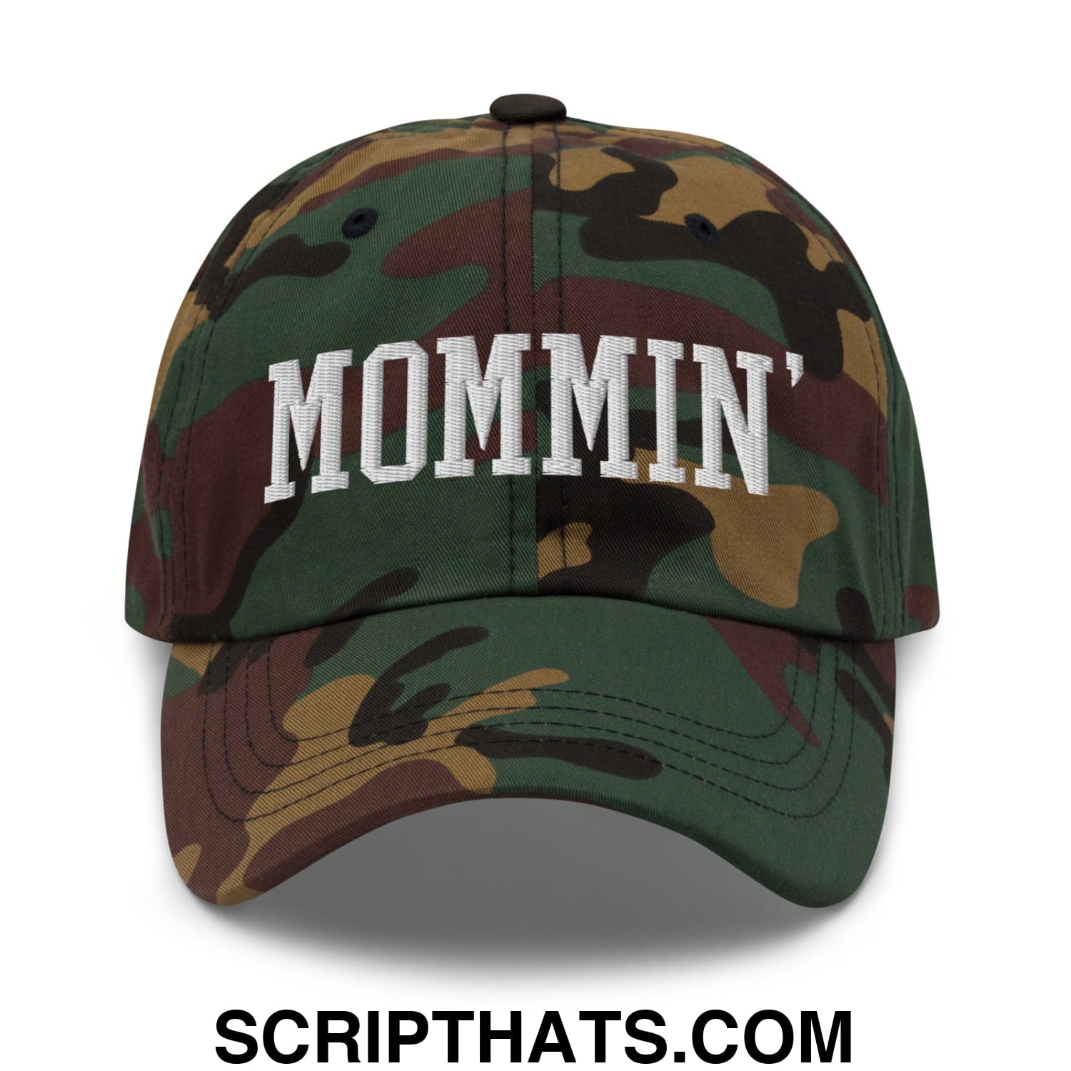 Mommin' Embroidered Unstructured Dad Hat Green Camo