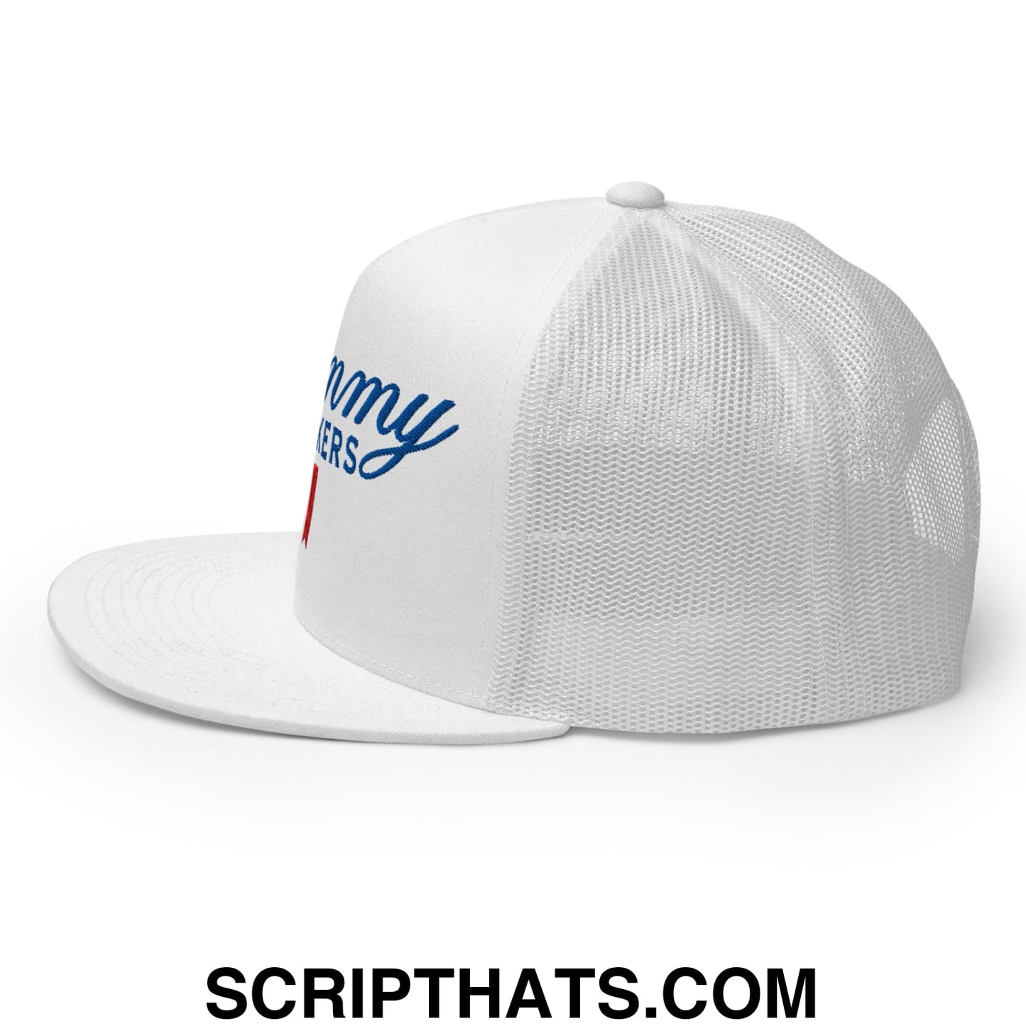 Mommy Milkers Embroidered Flat Brim Bill Mesh Trucker Hat White